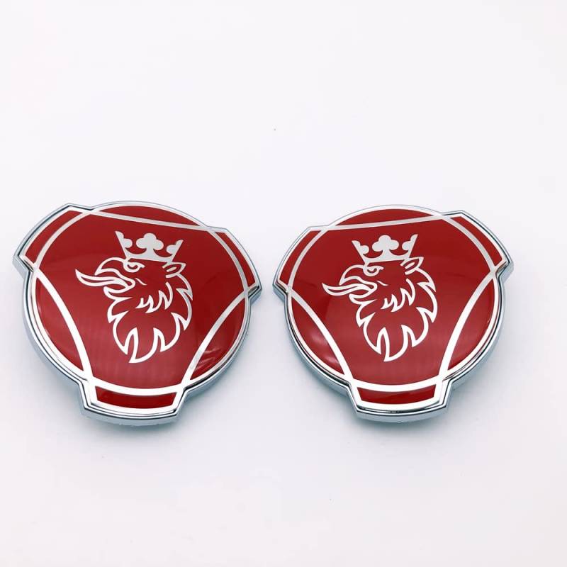 2 Stück Griffin-Emblem für Scania LKW Frontgrill Emblem Ersatz Außenzubehör 1401610 (Rot Silber) von Forten Kingdom