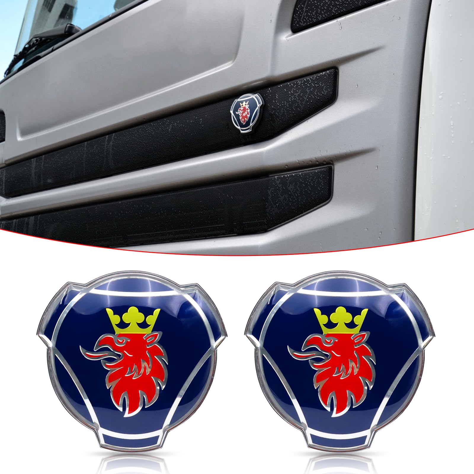 2 Stück Griffin-Emblem für Scania LKW Frontgrill Emblem Ersatz Außenzubehör 1401610 (blau (goldene Krone) von Forten Kingdom