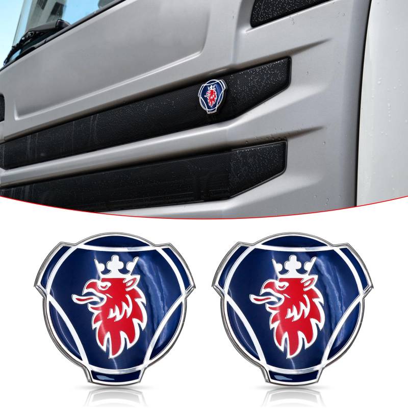 2 Stück Griffin-Emblem für Scania LKW Frontgrill Emblem Ersatz Außenzubehör 1401610 (blau (silberne Krone) von Forten Kingdom