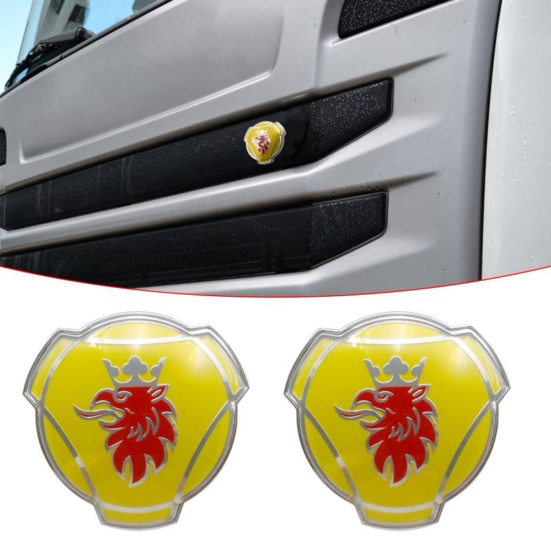 2 Stück Griffin-Emblem für Scania LKW Frontgrill Emblem Ersatz Außenzubehör 1401610 (gelb) von Forten Kingdom