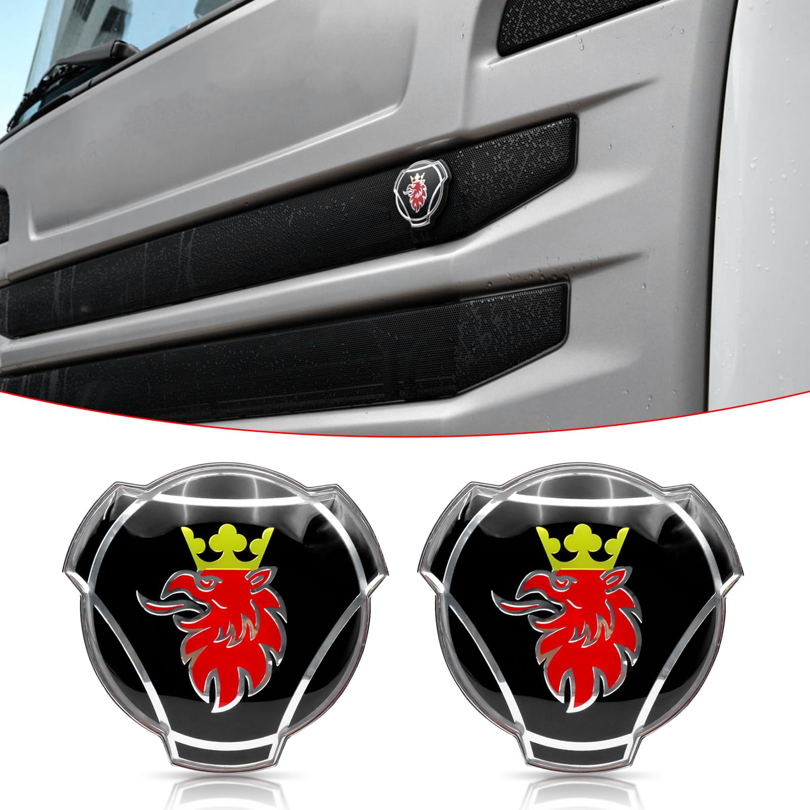 2 Stück Griffin-Emblem für Scania LKW Frontgrill Emblem Ersatz Außenzubehör 1401610 (schwarz) von Forten Kingdom