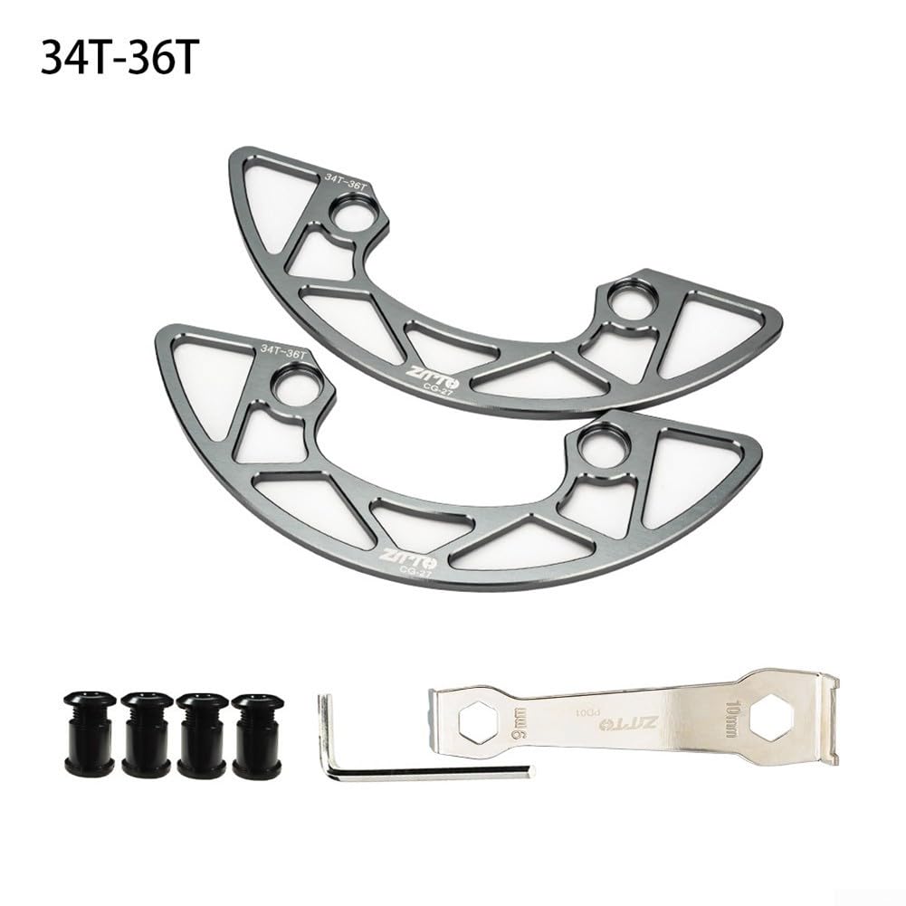 Kettenblattschutz mit Schrauben und Unterlegscheiben für 104 BCD-Fahrräder, Aluminiumkonstruktion (Grau 34–36T) von FortunateSweet