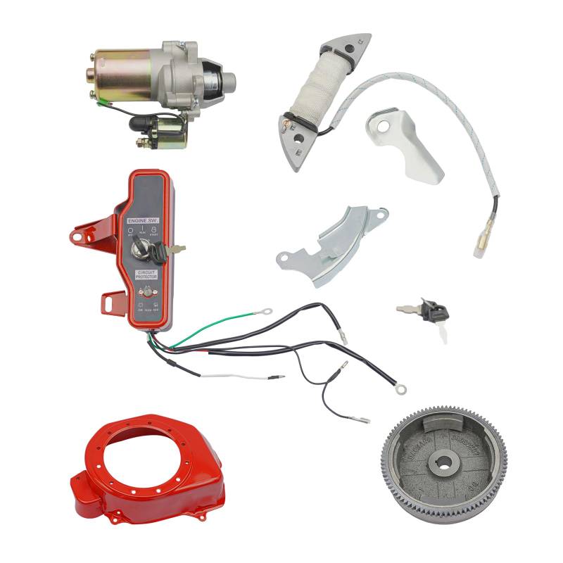 Elektrisches Start-kit Anlasser+Magnet Starter Motor ZüNdschalter Schlüsselschalter Schwungrad Starter Motor Schlüsselschalter für GX160/GX200 4Takt Starter Motoren von FortyFor