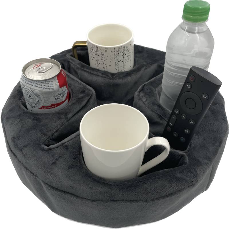 Forzaddik Couch- und Bett-Getränkehalter, Kissen, Sofa-Organizer für Getränke, Fernbedienungen, Handys, Snacks (grau) von Forzaddik