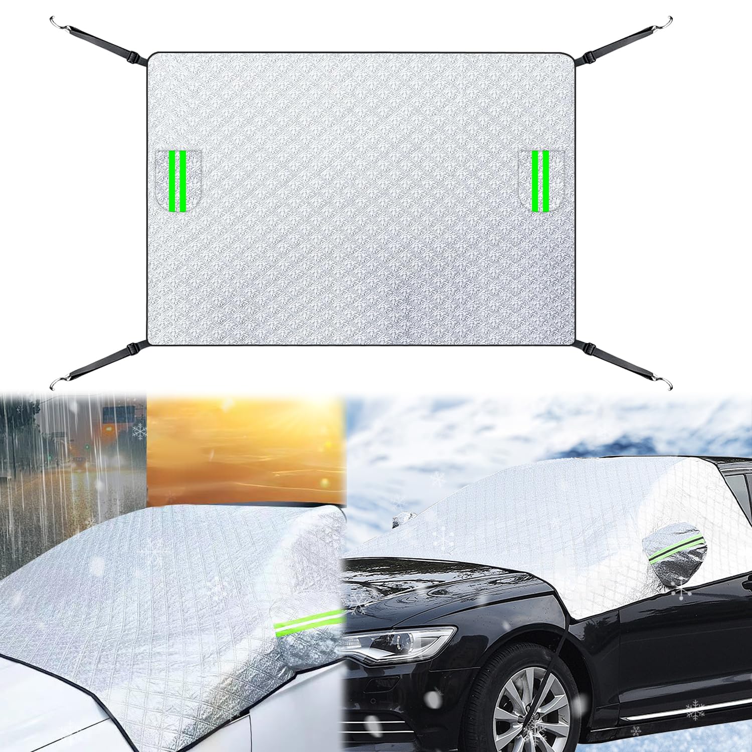 Fosoloni Frontscheibenabdeckung,Windschutzscheibenabdeckung,Auto Abdeckplane Winter,Scheibenabdeckung Auto Winter,Auto Schneedecke,UV-geschützt,Gegen Schneeeis,Frostschutz,Faltbare(220×150cm) von Fosoloni