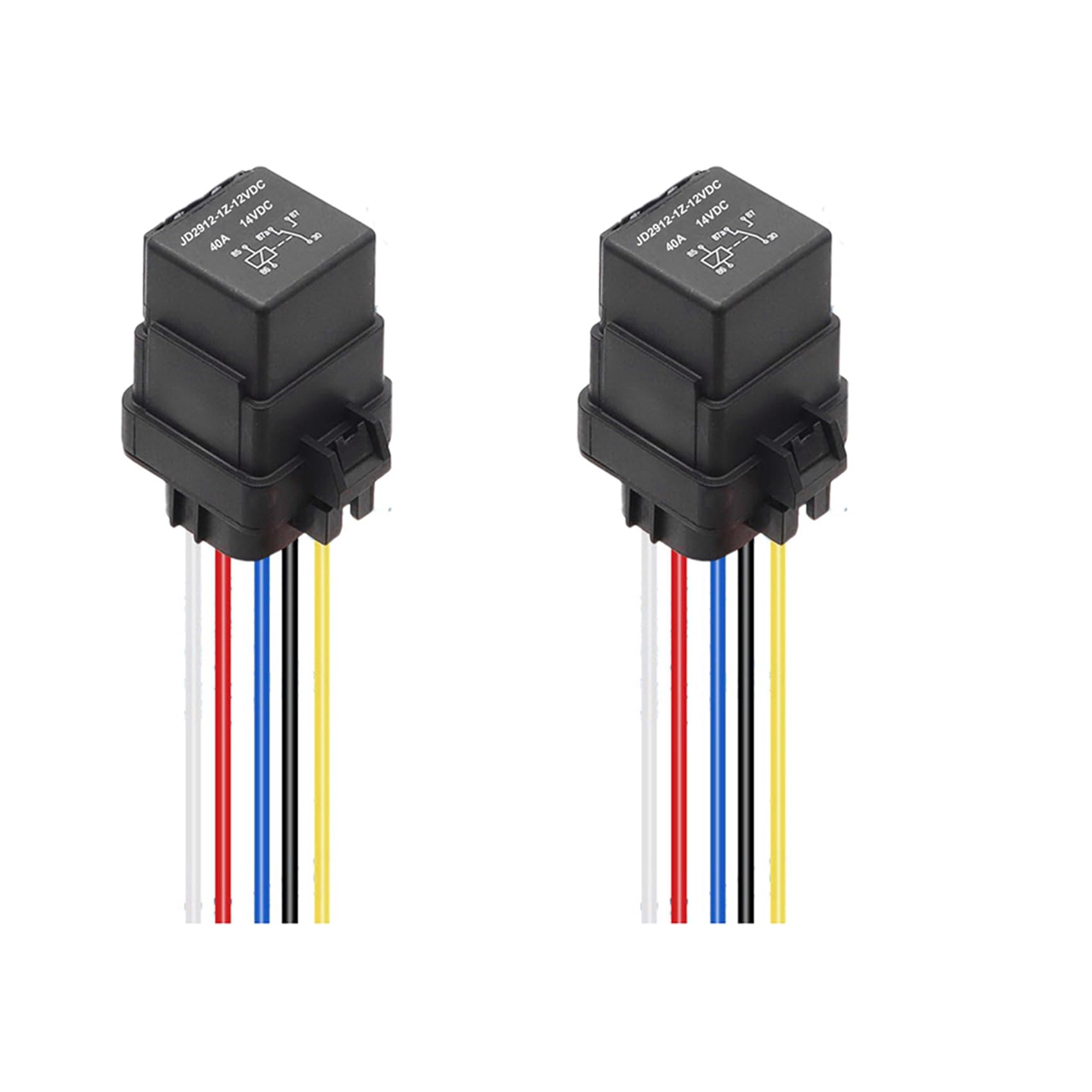 Fossthiroy 2 x 12 V DC 40 A wasserdichtes Relais mit Kabelbaum-Steckdosendrähten, 5-poliges Relais JD2912-1Z-14VDC 40A 14VDC Kfz-Relais von Fossthiroy