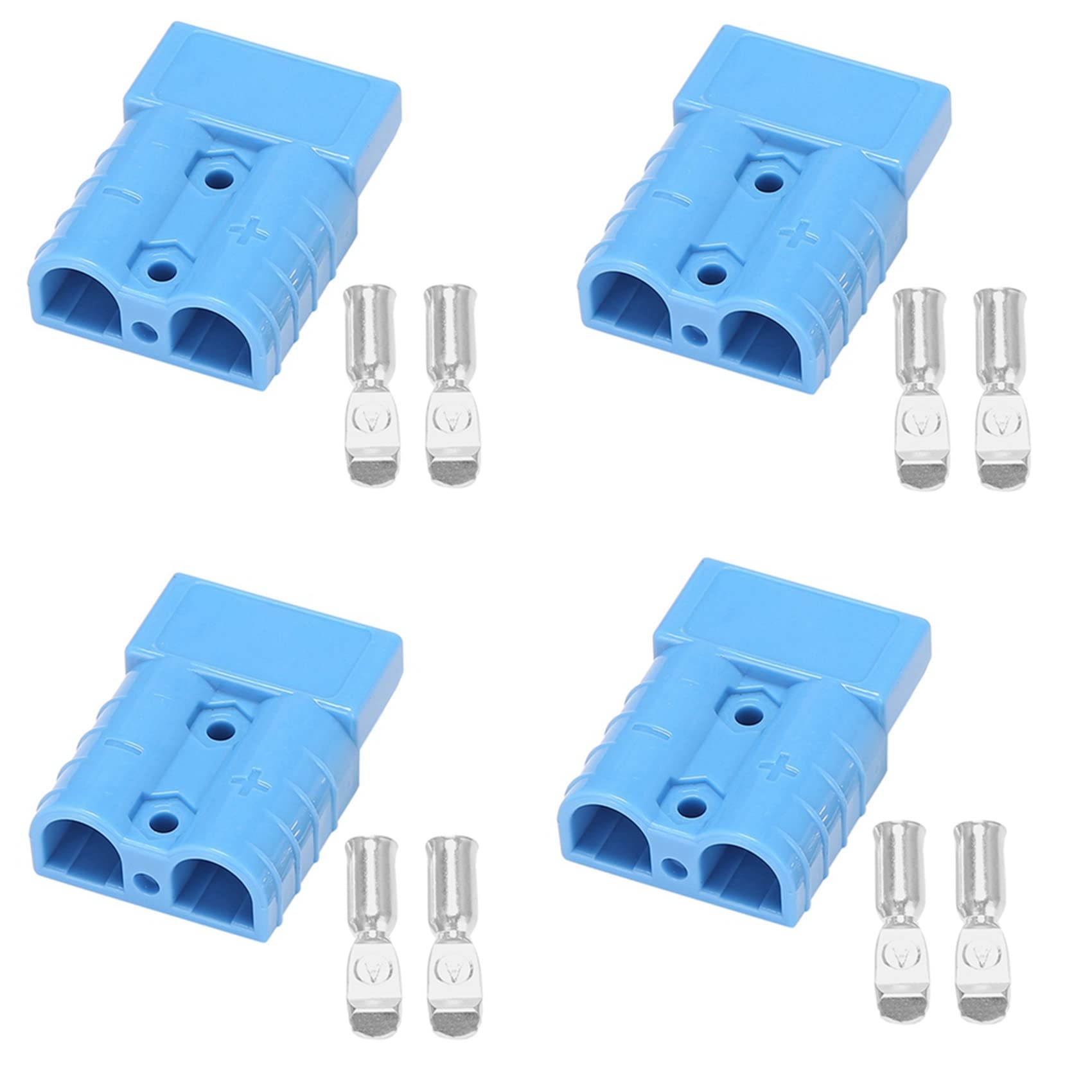 Fossthiroy Anderson Style Steckverbinder, 50 A, 600 V, 6–12 AWG, AC/DC, Elektrowerkzeug für 6 AWG, vergoldete massive Klemmen, Stecker, Blau, 4 Stück von Fossthiroy