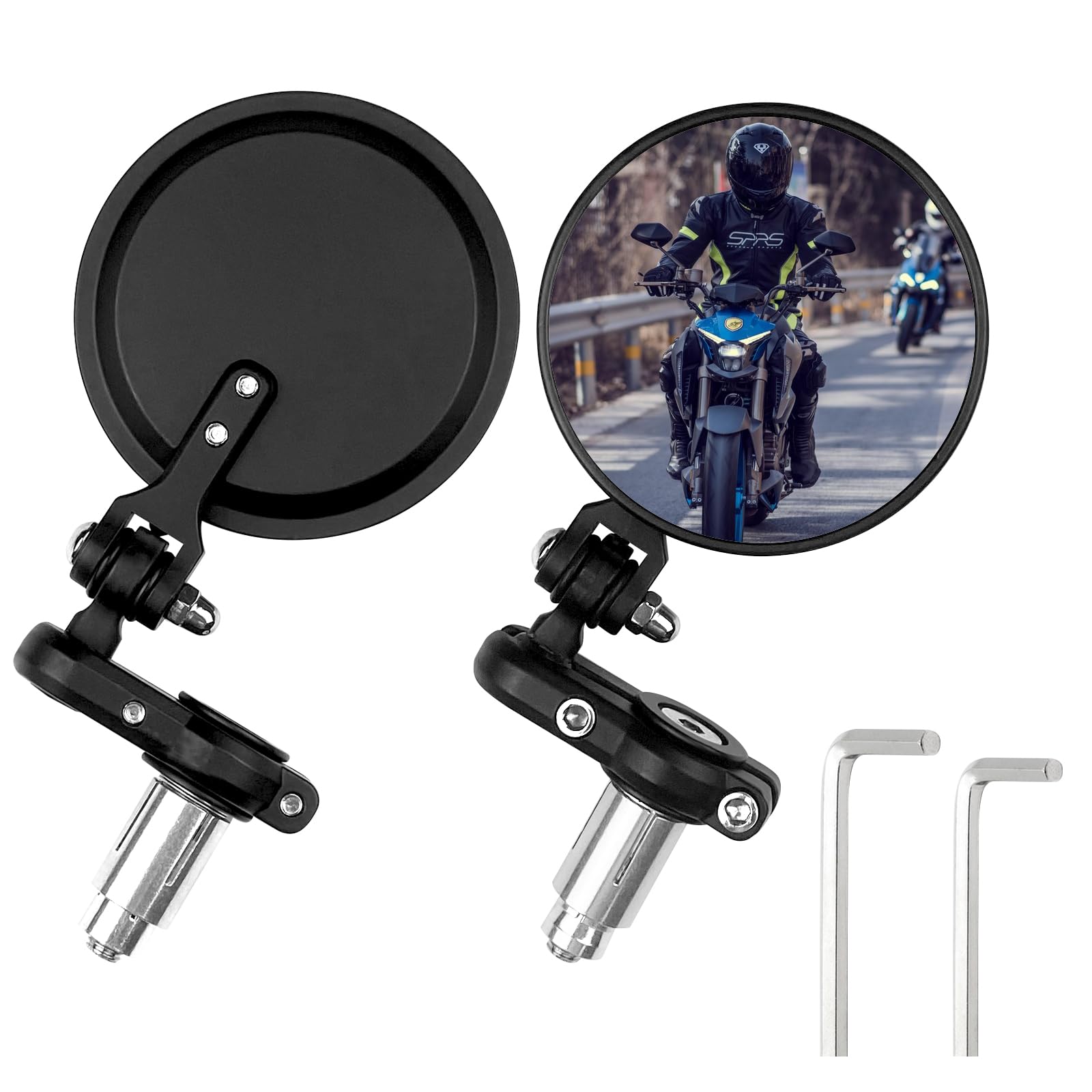 Fousenuk Universal Motorrad Spiegel Set, Drehbarer Motorrad Rückspiegel mit Innensechskant, Runder Motorradspiegel, Faltbarer Lenkerendenspiegel Kompatibel mit Scooter, E-Bike, ATV, Moped von Fousenuk