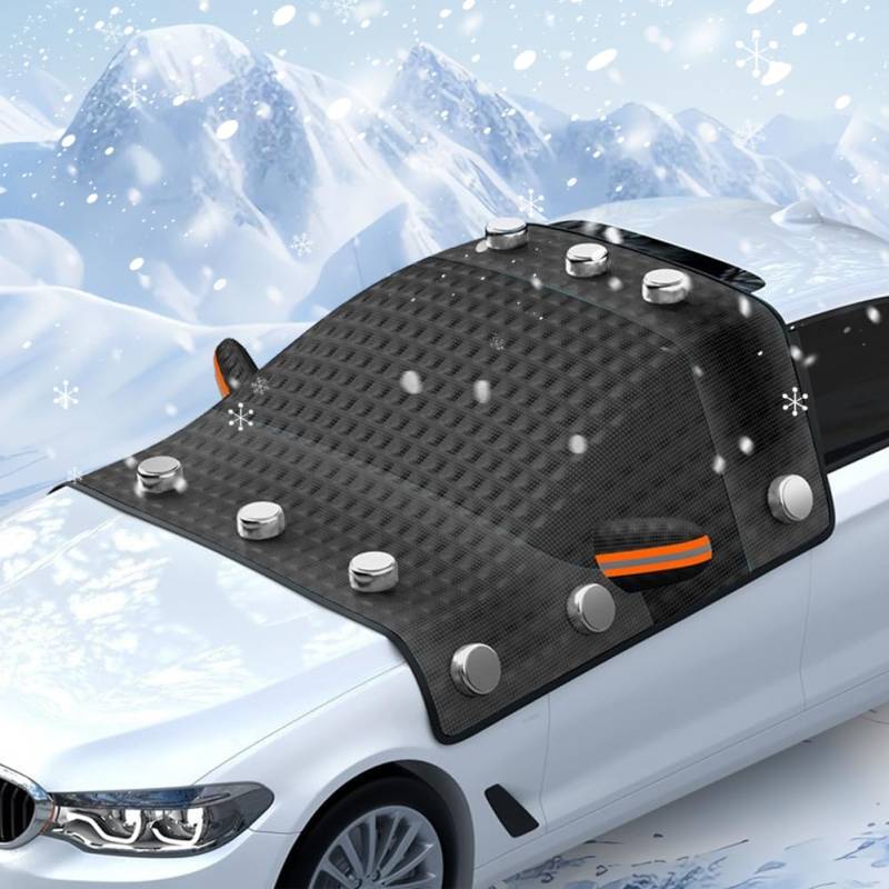 Fouvin Auto Frontscheibenabdeckung Winter, 148mmX 238mm Auto Windschutzscheiben Abdeckung mit 12 Magnete, Upgrade Ultra-Dick Schutzabdeckung EIS Frost Staub Wasserbeständig UV von Fouvin