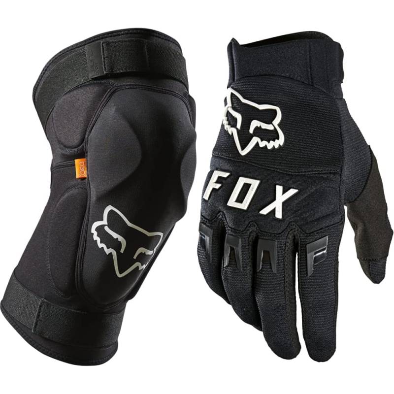 Fox Launch D3O Knee Guard Black, 001, m & Dirtpaw Glove Black Black/White L von Fox Racing