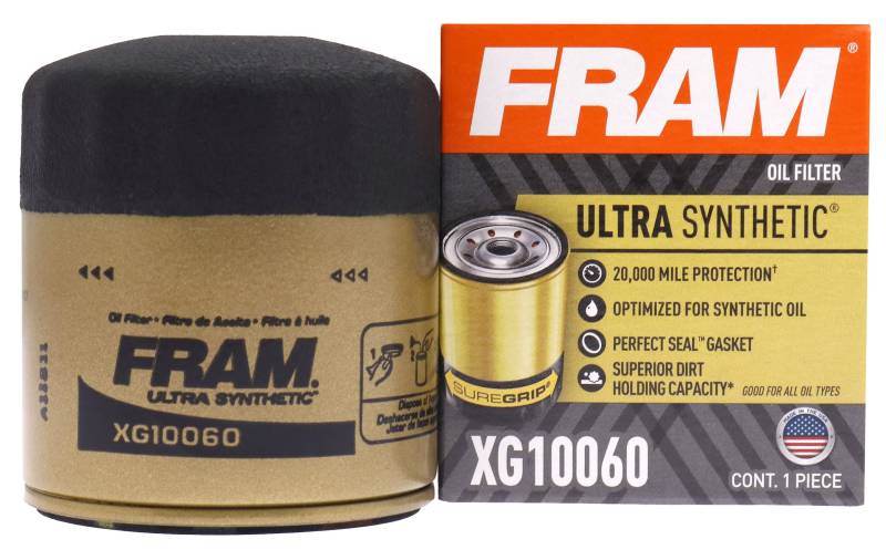 FRAM Ultra Synthetic Automotive Ersatz-Ölfilter, entworfen für synthetische Ölwechsel, hält bis zu 20.000 Meilen, XG10060 mit SureGrip (1 Stück) von Fram