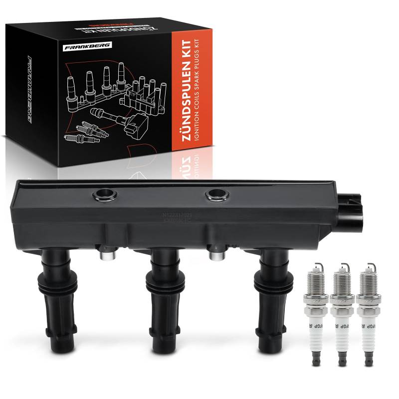 Frankberg 1x Zündspule + 3x Zündkerze Benzin Kompatibel mit Corsa D S07 1.0L 2009-2014 Corsa D Kasten/Schrägheck S07 1.0L 2006-2014 Replace# 1208091 von Frankberg