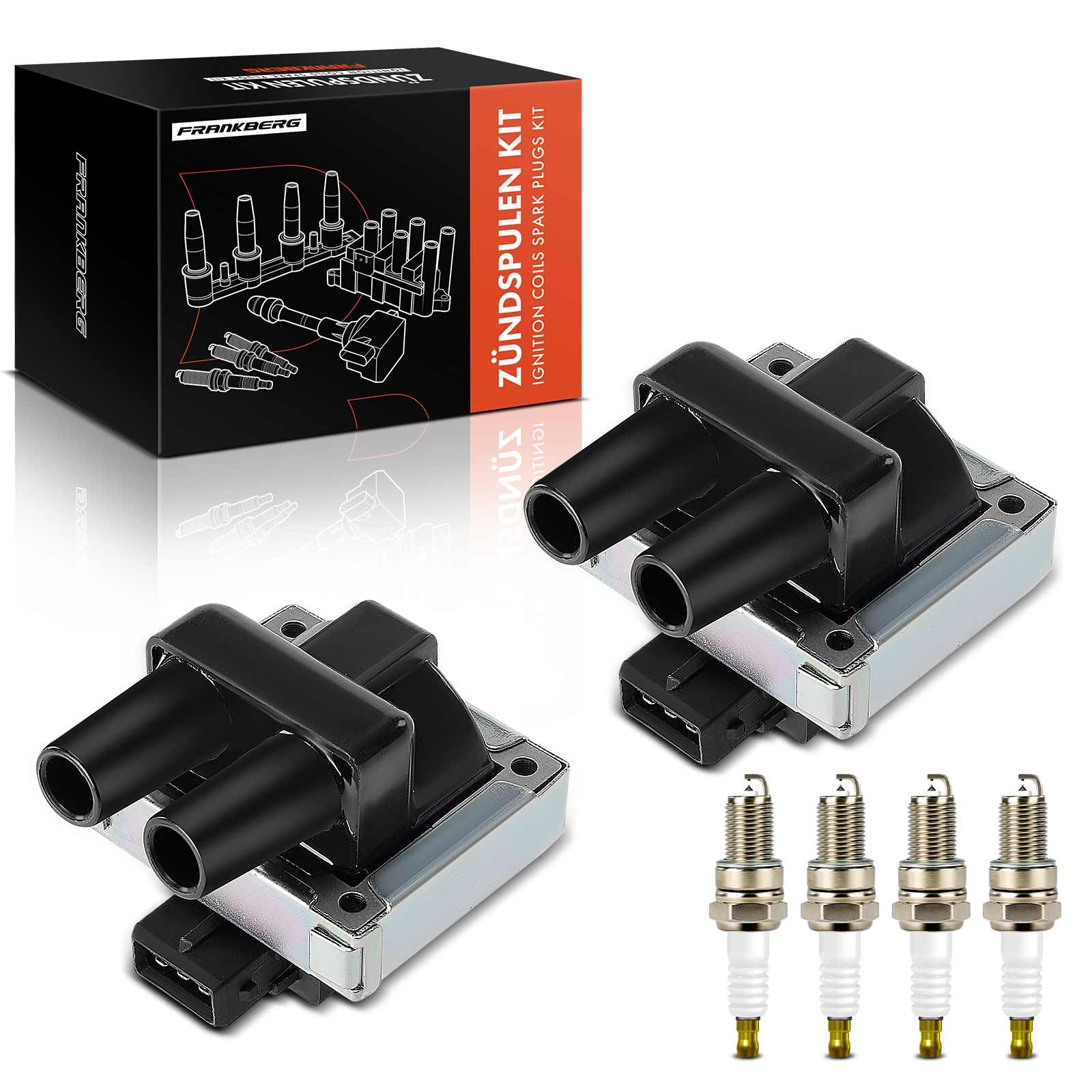 Frankberg 2x Zündspule + 4x Zündkerze Benzin Kompatibel mit Laguna I 556 B56 1.8L 2.0L 1997-2001 Megan.e I BA0/1 2.0L 1997-2003 Terra 24 0.9L 1987-1996 Replace# 95737 von Frankberg