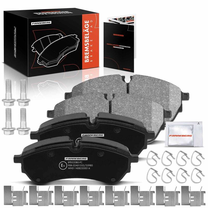 Frankberg 4x Bremsbeläge mit Bremsenschmiermittle Vorderachse Kompatibel mit TGE Bus UY 2.0L 2017-2024 TGE Kasten UY 2.0L 2017-2024 C.r.a.f.t.e.r Bus SYI SYJ 2.0L 2016-2024 Replace# 2N0698151 von Frankberg