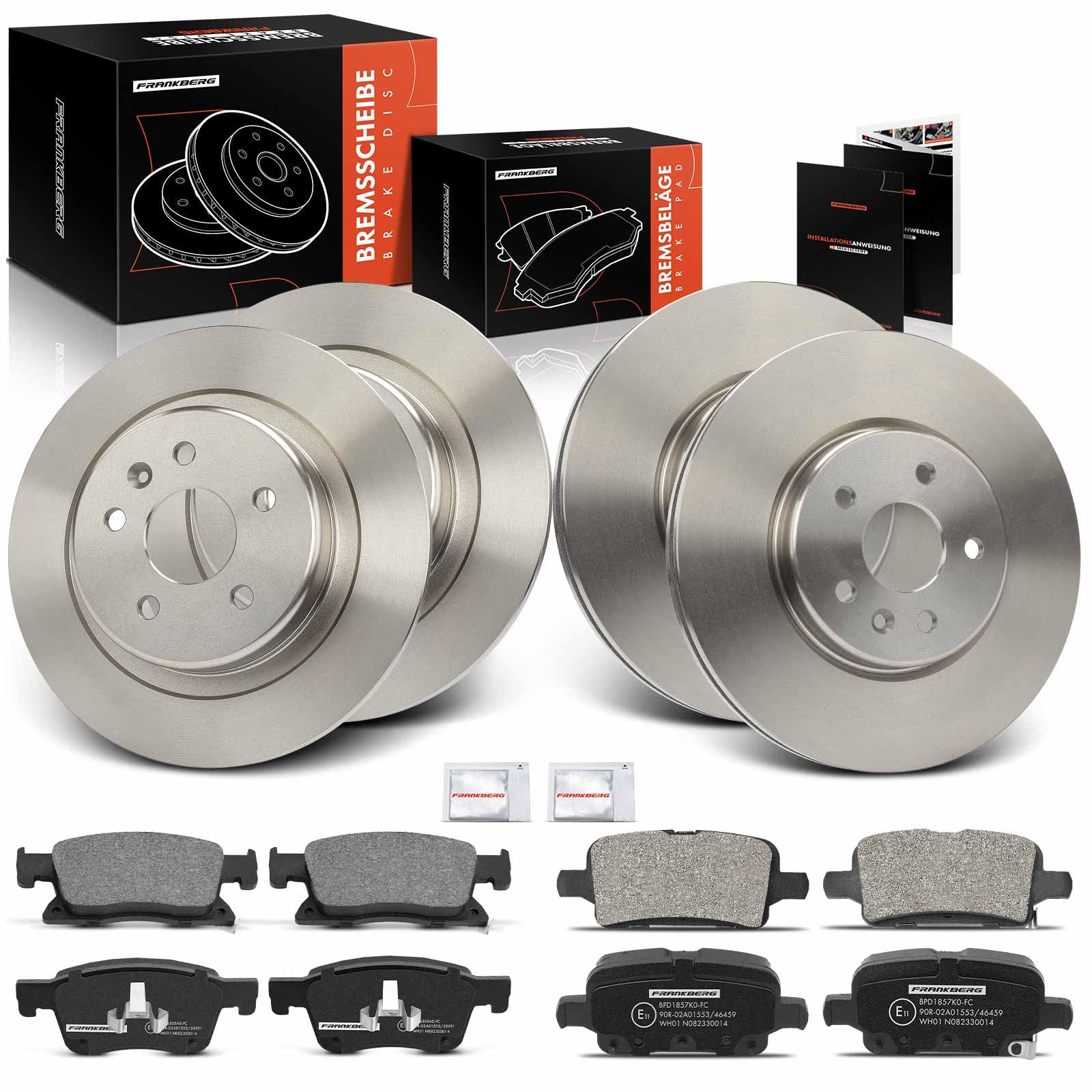 Frankberg 4x Bremsscheiben + 8x Bremsbeläge Vorne Hinten Kompatibel mit Astra K B16 1.0L-1.6L 2015-2024 Astra K Sports Tourer B16 1.0L-1.6L 2015-2024 Replace# 13478301 von Frankberg