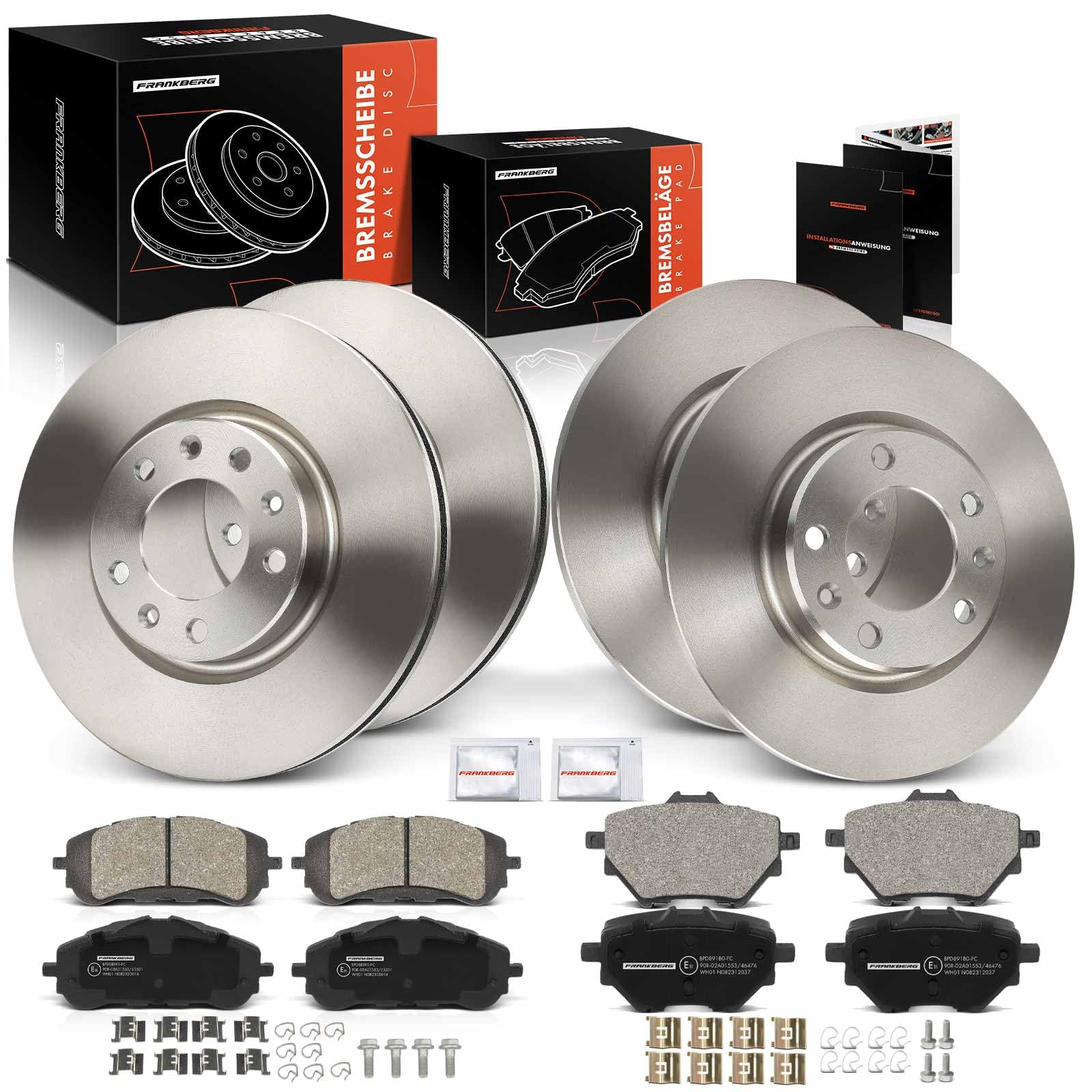 Frankberg 4x Bremsscheiben + 8x Bremsbeläge mit Bremsenschmiermittel Kompatibel mit Berlingo EC ER 2018-2024 Partner Kasten/MPV K9 2018-2024 Rifter 2018-2024 Replace# 9805961480 von Frankberg