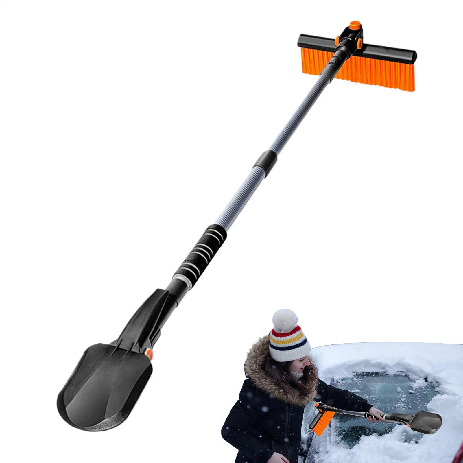 Fravsiu Snow Removal Tool, Ice Scraper Snow Brush, Extendable Snow Brush, Rotating Snow Brush Head, Folding Snow Shovel with Extendable Handle and Rotating Snow Brush for Windshield von Fravsiu