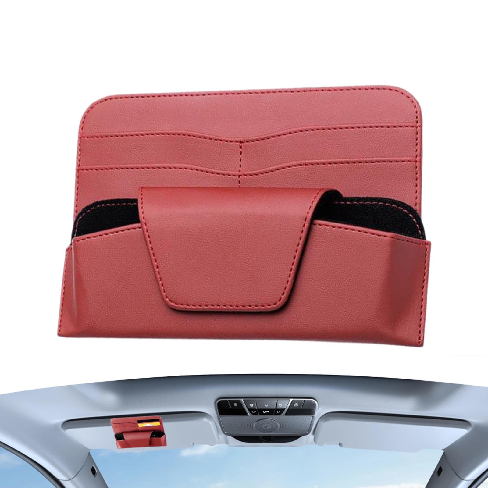 Fravsiu Sunglass Holder for Car, Car Sunglass Holder, Visor Sunglasses Organizer, Premium Eyeglass Holder Compact Pu Leather Eyewear Organizer for Car Accessories, Car Sun Visor, Vehicles, Truck von Fravsiu