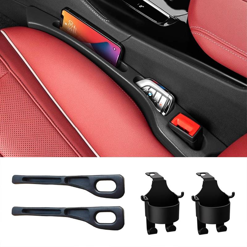 Fredral 2 Stück Autositz Lückenfüller 2 Stück Car Headrest Cup Holder, Universal Autositz Gap Plug Auto Sitzlückenfüller aus Kunstleder für dfür LKW, SUV, Fahrzeuge von Fredral