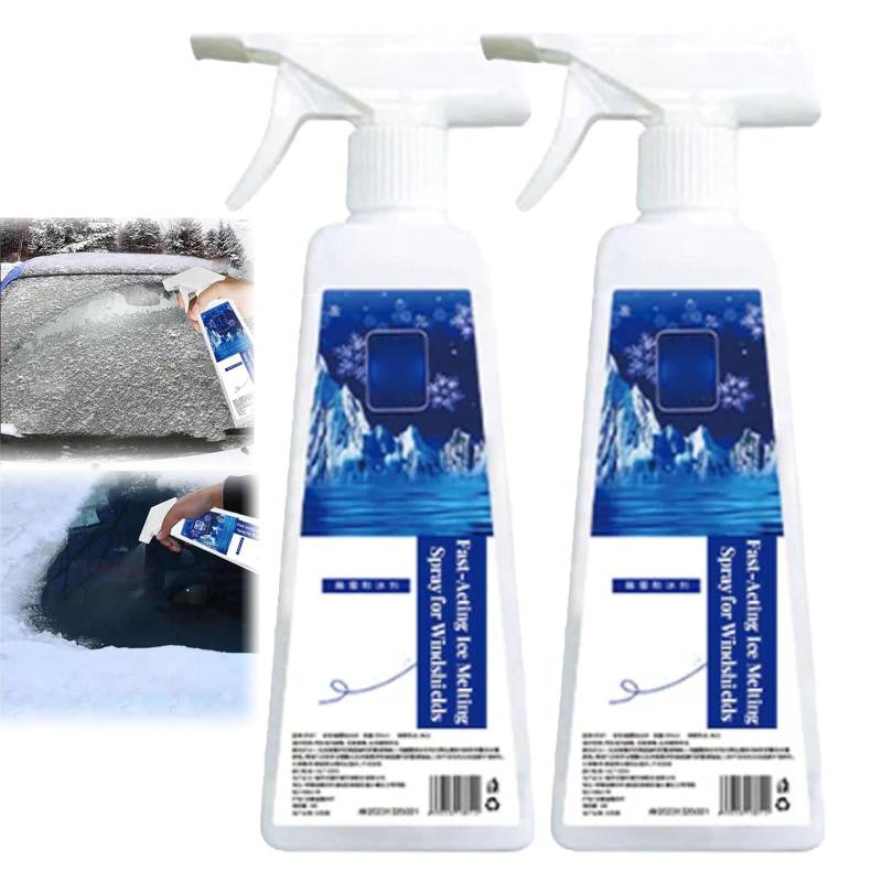 Schnell wirkendes Eisschmelzspray für Windschutzscheiben, Enteisungsspray für Spiegel und Scheinwerfer, Windschutzscheiben-Enteisungsspray – schnelle Schneeentfernung, Enteisungsspray (2 Pcs) von Frenaki