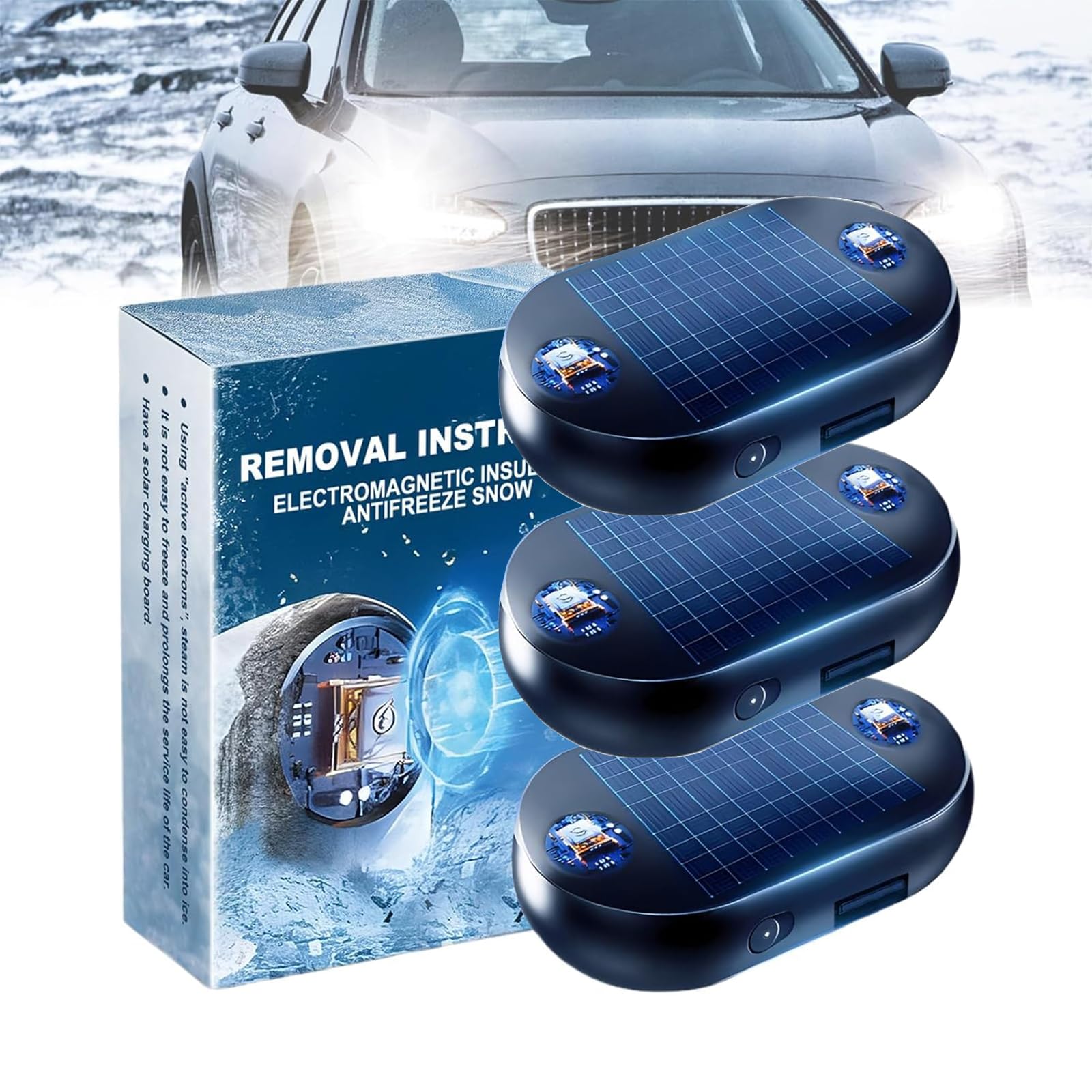 Upgrade Solar Drive Elektromagnetisches Auto-Schneeräumgerät, tragbare kinetische Molekularheizung, Auto-Schneeräumung vorne und hinten, schmelzender Schnee für das Autohaus (3Pcs) von Frenaki