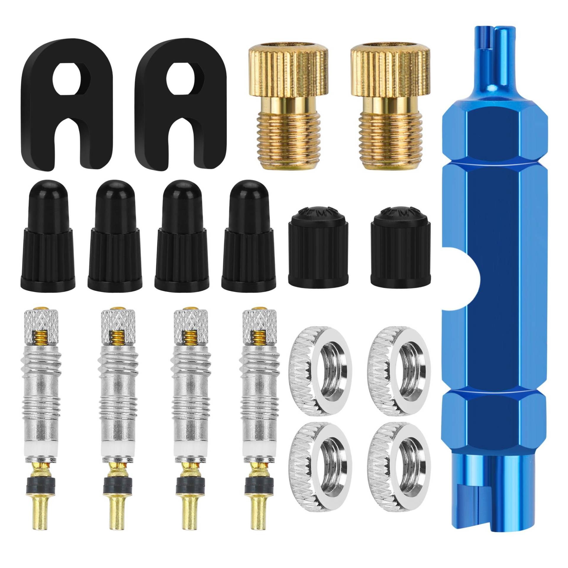 19 Stück Französisch Presta Ventilkernset, Fahrrad Presta Ventil mit Ventilkappen, Französisches Ventil Adapter, Ventil Schlüssel, Ventilschutzkappen Fahrradzubehör für Fahrräder und Mountainbikes von Friedwohl