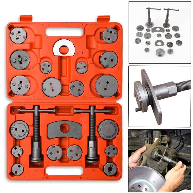 Froadp 23TLG Universal Bremskolbenrücksteller Set Instandsetzung Bremssattelwerkzeugsets Kolben Wind Zurück Tool Kit mit Aufbewahrungs Kunststoffkoffer inkl. Spindel Rückhaltenplatten Adapter von Froadp