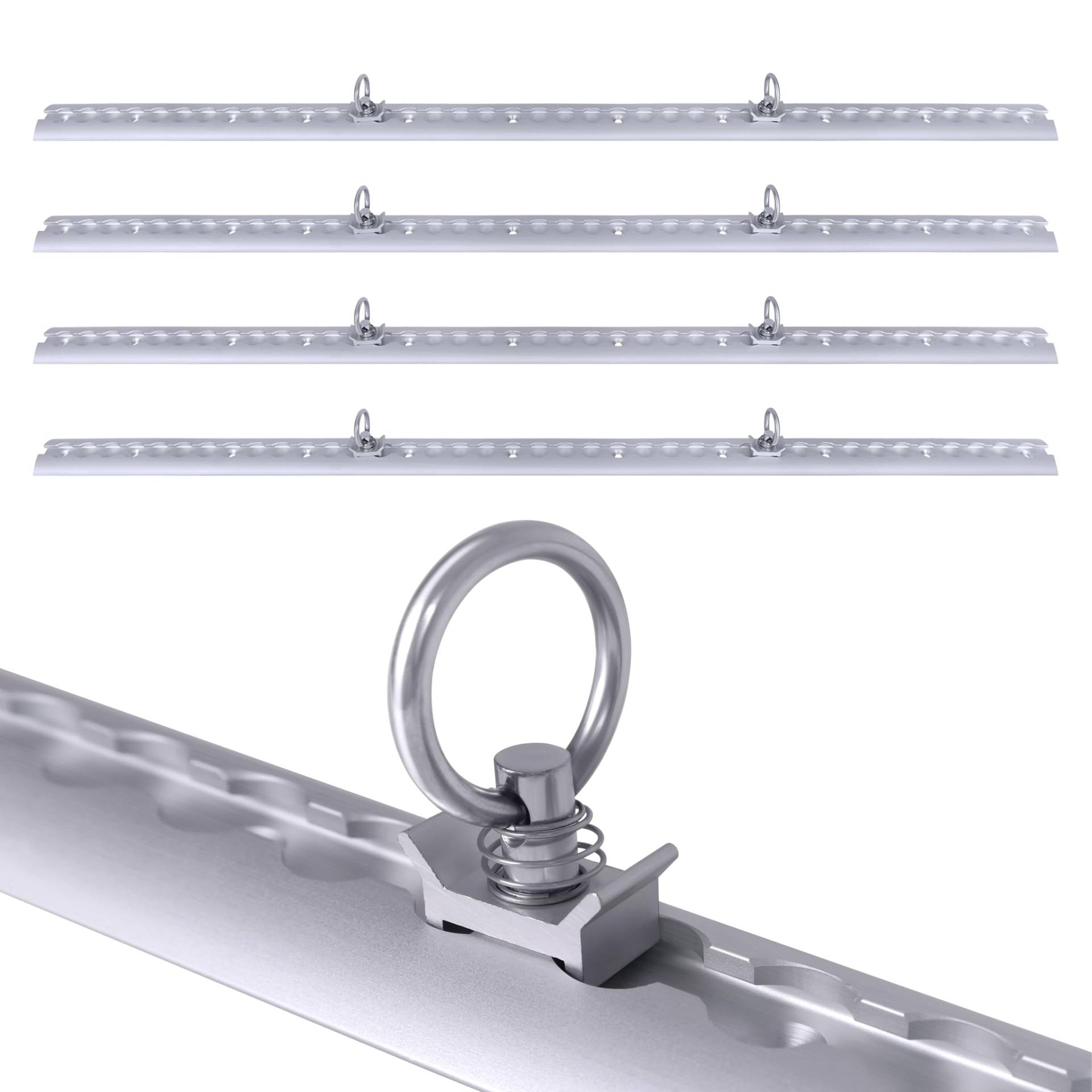 Froadp 4 Stück 1 Meter Airlineschienen Set Aluminium Zurrschiene Silber Eloxiert mit 10 Schraubfitting Zubehör und Vorgebohrtes Loch Halbrunde Ladungssicherung für Anhänger LKWs Wohnmobile Lager von Froadp