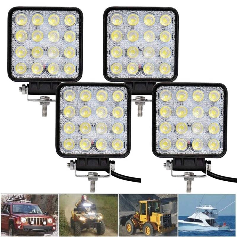 Froadp 48W Arbeitslicht LED Offroad Zusatzscheinwerfer Flutlicht Reflektor Aluminium Druckguss IP67 Rückfahrscheinwerfer 12V/24V für Trecker SUV UTV ATV(4 Stück, Quadrat) von Froadp