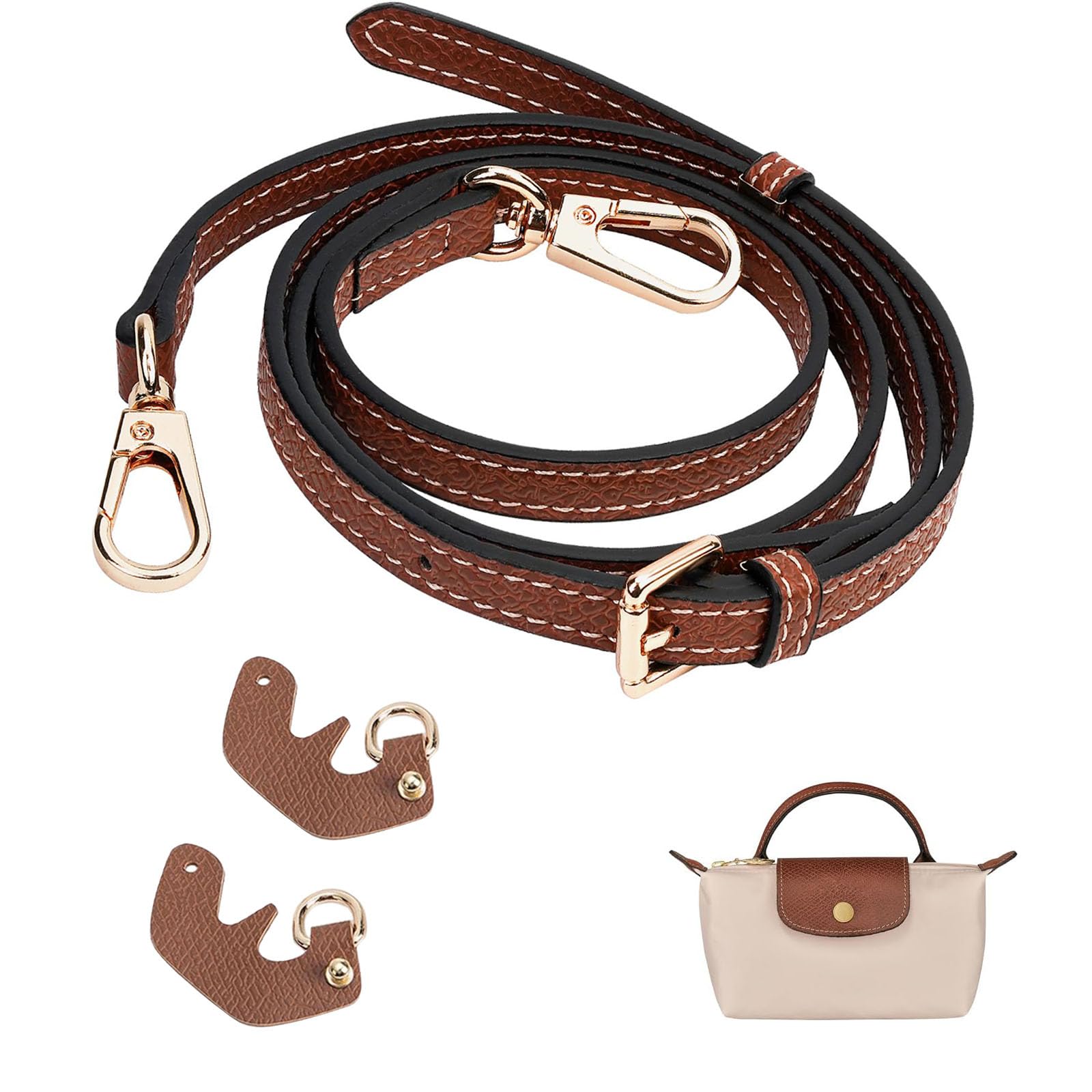 Schultergurt für Longchamp Taschen Damen,Verstellbarer Leder Schulterriemen für Crossbody Bag,Taschengurt für Longchamp Mini Bag,Handtaschengurt Braun,Gurt Verlängerung Leder für Taschen von Frogetu