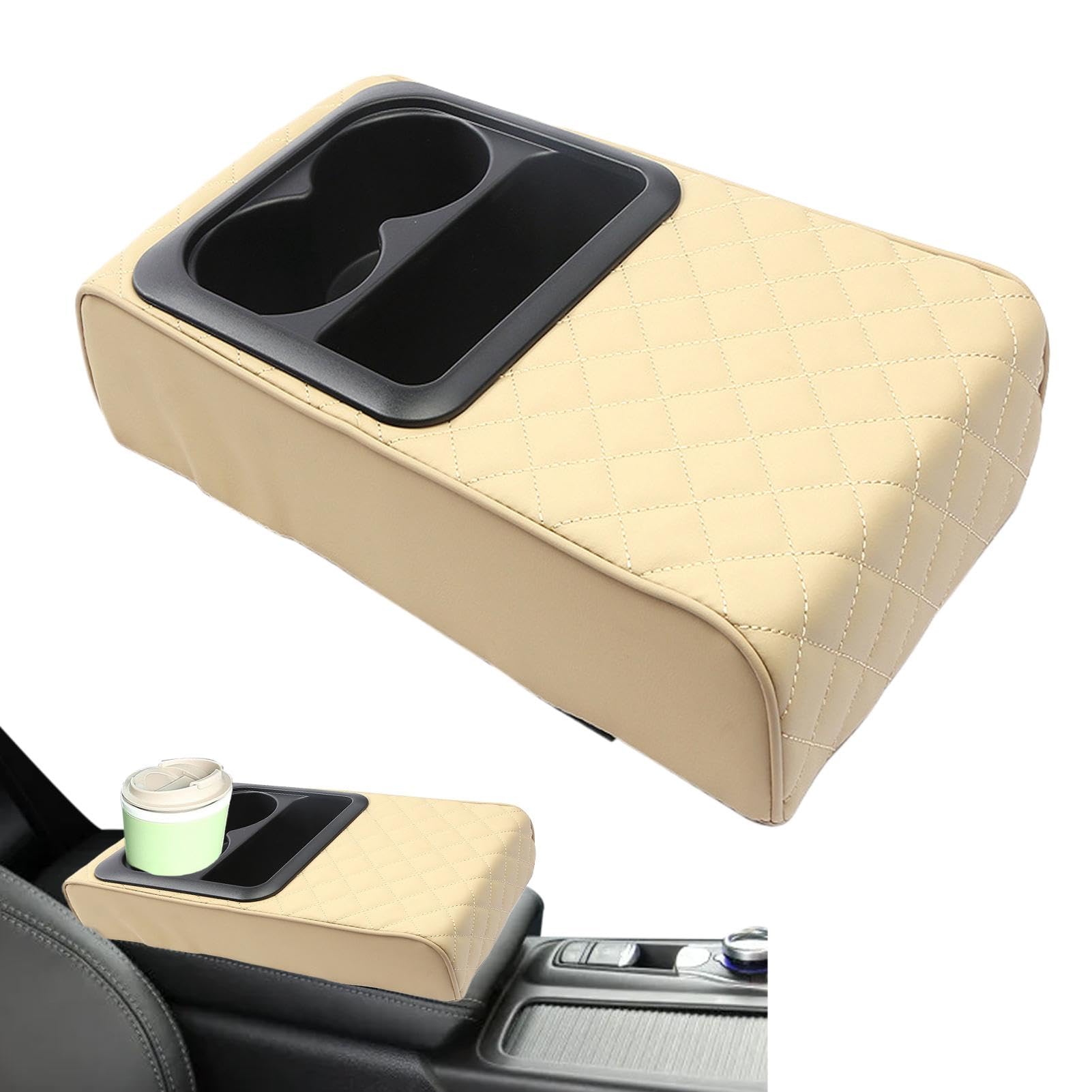 Leather Center Console Cover, Car Armrest Box Protector, Waterproof Leather Console Cover, Console Cover with Cup Holder, Car Armrest Box Decoration, Car Interior Protection Cover, von Fruusv