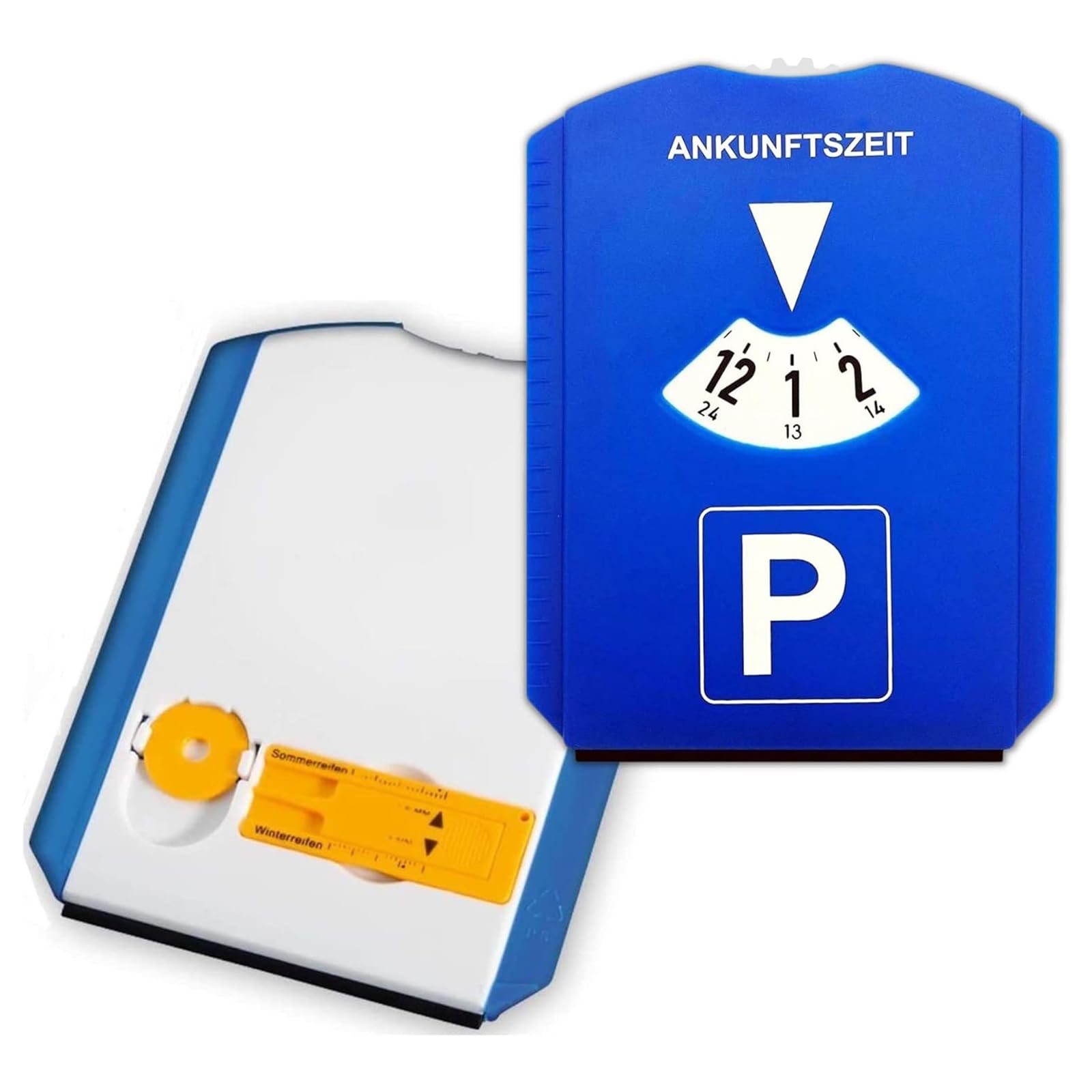 Fryvokca Parkscheibe, 2 Stücke Digitale Parkscheibe mit Eiskratzer, Parkuhr Inkl. Reifenprofilmesser und Einkaufswagenchip, Parkscheiben für Auto und Motorrad von Fryvokca