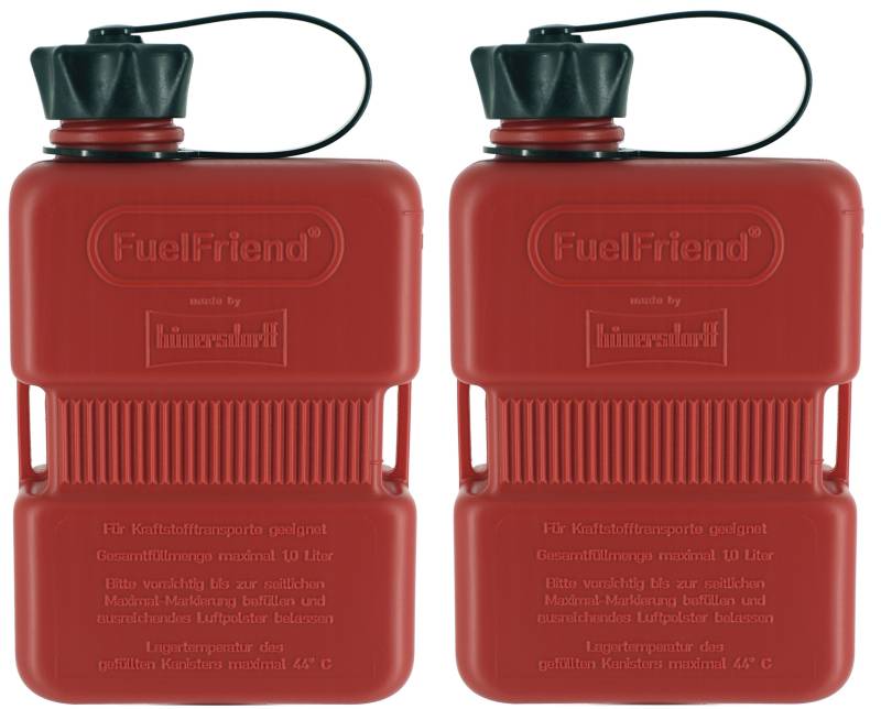 FuelFriend®-Plus 1,0 Liter - Klein-Benzinkanister Mini-Reservekanister - im Doppelpack von FuelFriend