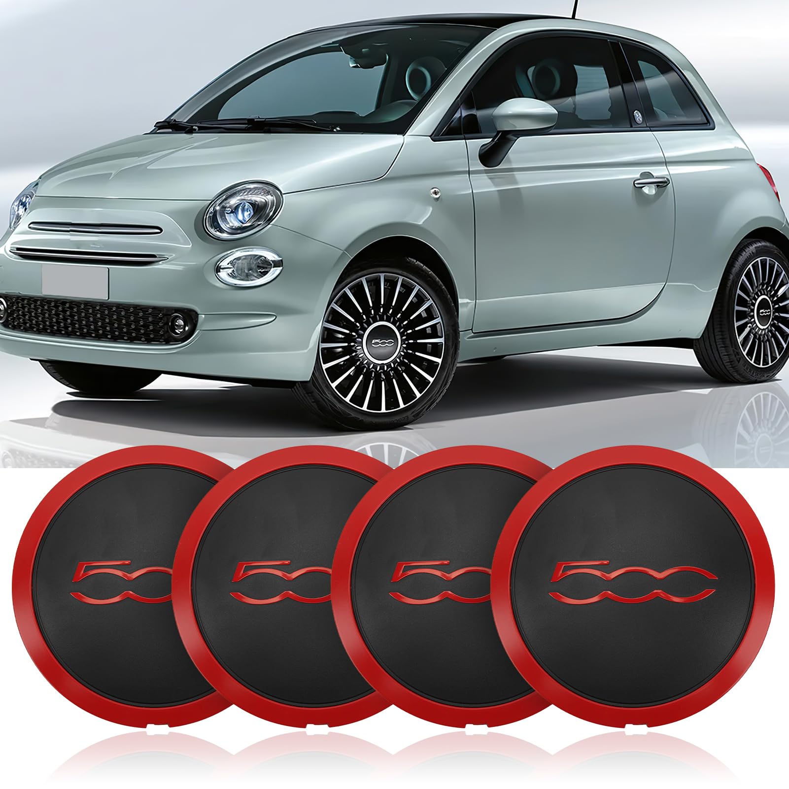 4 Stück FIAT 500 Radkappe - Radkappen Aus Hochwertigem ABS, 68078419AC Radnabenabdeckung Facelift Upgrade Zubehör Ersatz radkappen FIAT 500 Felgenabdeckung Für FIAT 500 2012-2022 (D) von Fuerdich