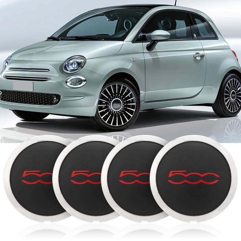 4 Stück FIAT 500 Radkappen - Radnabenabdeckung Aus Hochwertigem Abs, 68078419ac Radnabenkappen Facelift Upgrade Zubehör Ersatz Radkappen FIAT 500, Felgenabdeckung Für FIAT 500 Zubehör 2012-2022 (B) von Fuerdich