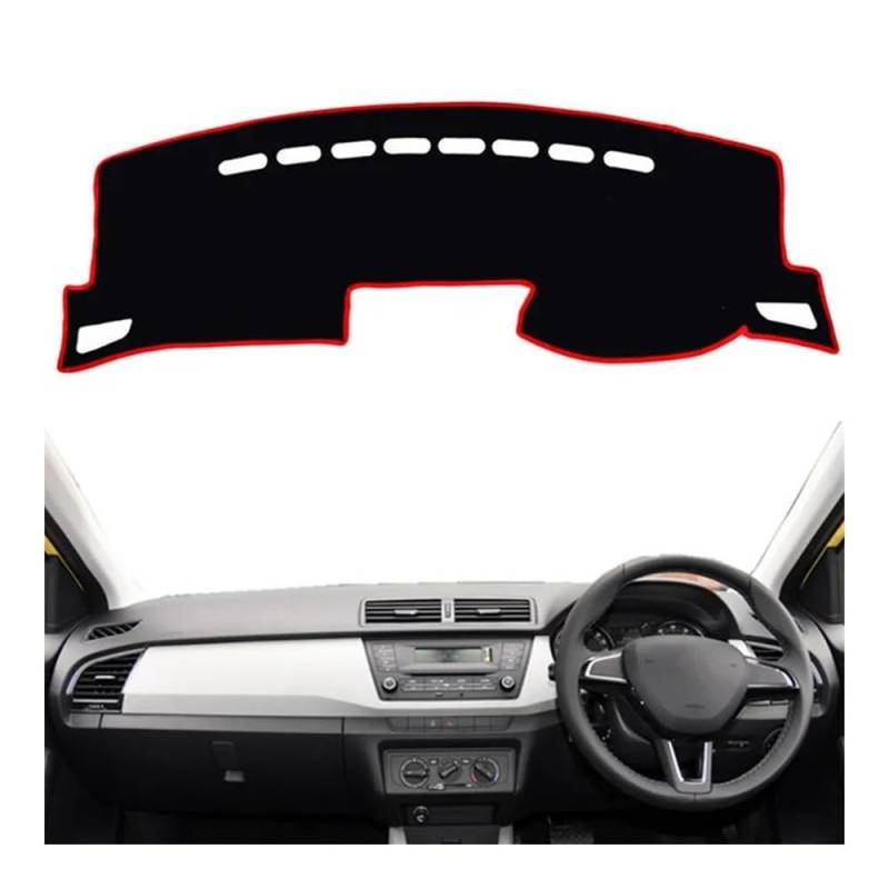 Auto Armaturenbrett Abdeckung Armaturenbrett Abdeckung Matte Pad Instrument Dash Sonnenschirm Teppich Kissen Auto Für Sko&da Für Fabia 2015 2016 2017 2018 2019 2020(Right Hand Drive,Red Edge) von Fuicotto