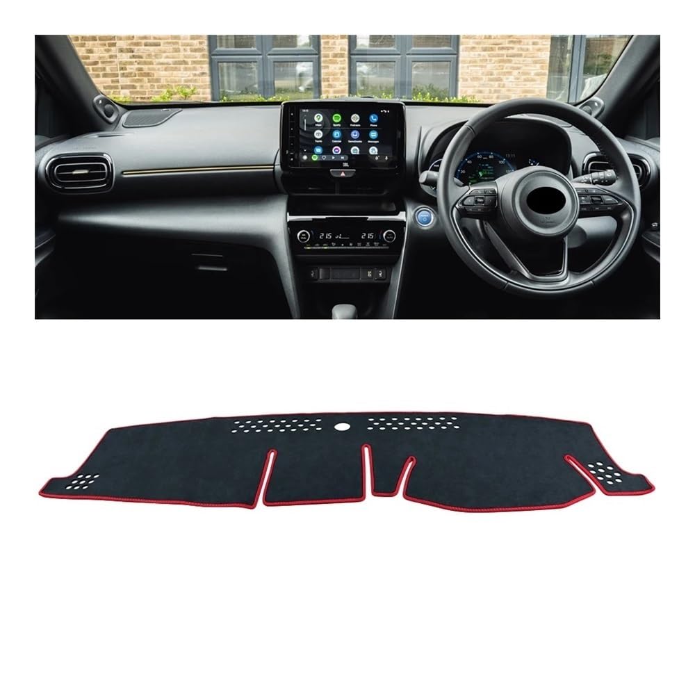 Auto Armaturenbrett Abdeckung Auto Dashboard Abdeckung Dash Matte Sonnenschutz Nicht-slip Pad Für Toy&ota Für Yaris Kreuz XP210 2020 2021 2022 2023 2024(RHD Black Red) von Fuicotto