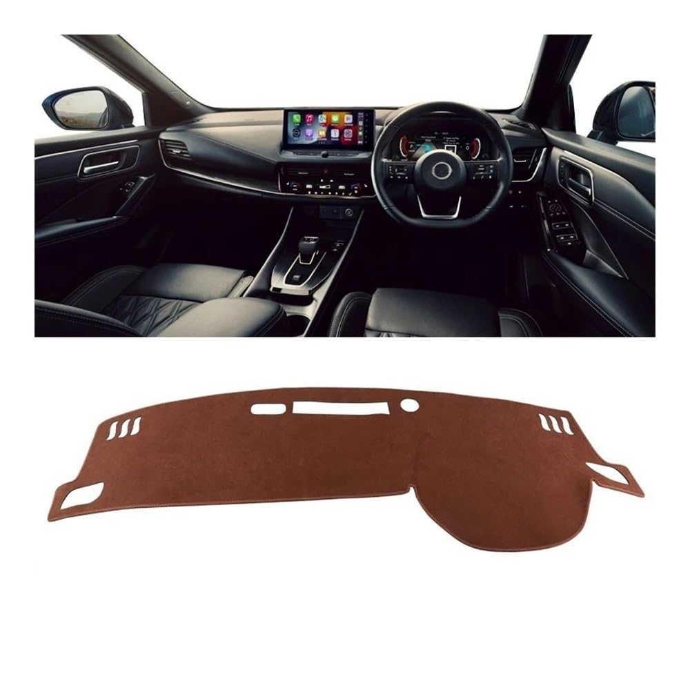 Auto Armaturenbrett Abdeckung Auto Dashboard Abdeckung Instrument Panel Teppiche Sonnenschutz Matten Vermeiden Licht Anti-Slip Pad Für N&issan Für Qashqai J12 2021 2022 2023 2024(B RHD Brown) von Fuicotto