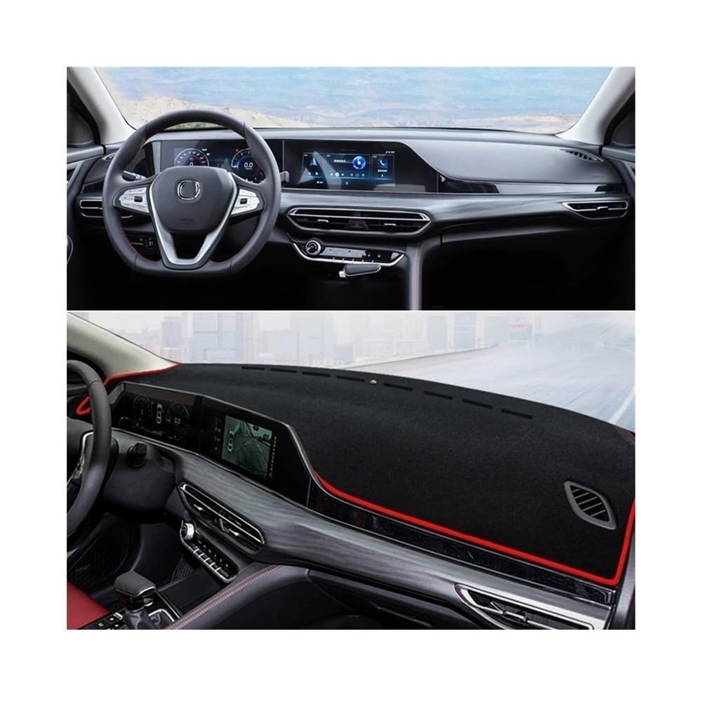 Auto Armaturenbrett Abdeckung Auto Dashboard Abdeckung Matte Dash Board Sonnenschutz Matte Teppich Vermeiden Licht Pad Für Changan Für Eado Plus 2020 2021 2022(Front Red Side) von Fuicotto