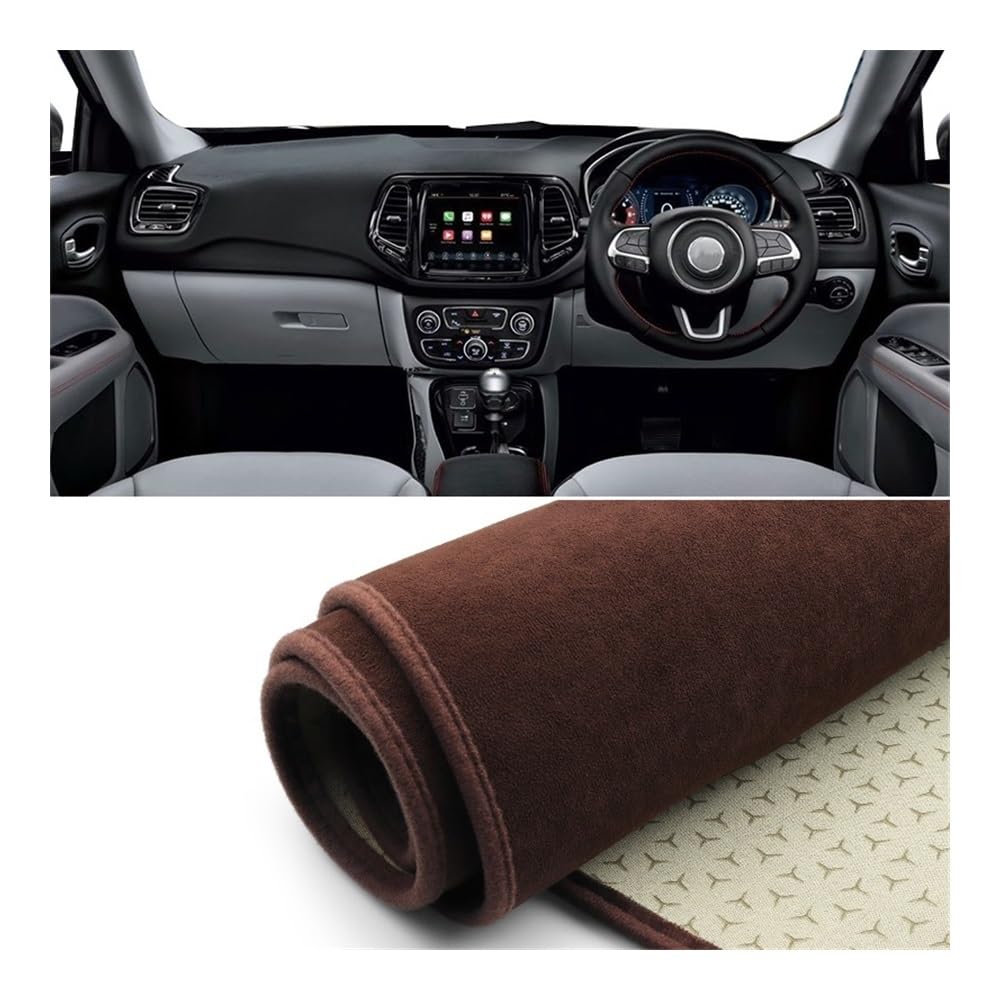 Auto Armaturenbrett Abdeckung Auto Dashboard Abdeckung Matte Dash Board Sonnenschutz Non-Slip Pad Schutz Teppiche Für J&eep Für Kompass 2017 2018 2019 2020(B Brown RHD) von Fuicotto