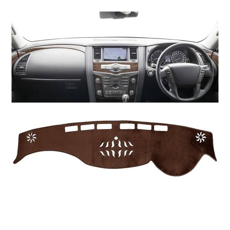 Auto Armaturenbrett Abdeckung Auto Dashboard Abdeckung Matte Non-Slip Teppich Für N&issan Für Patrol Y62 2010-2015 2016 2017 2018 2019 2020 2021 2022 2023 2024(B RHD Brown) von Fuicotto