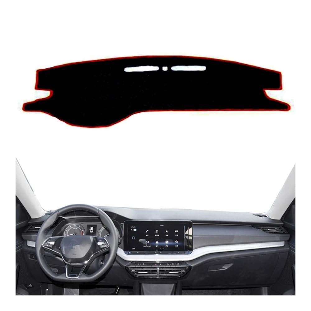 Auto Armaturenbrett Abdeckung Auto Dashboard Abdeckung Matte Pad Innen Instrument Sonnenschirm Schützen Teppich Teppich Für Sko&da Für Octavia A8 2021 2022 2023 2024(Left Hand Drive,Red Edge) von Fuicotto