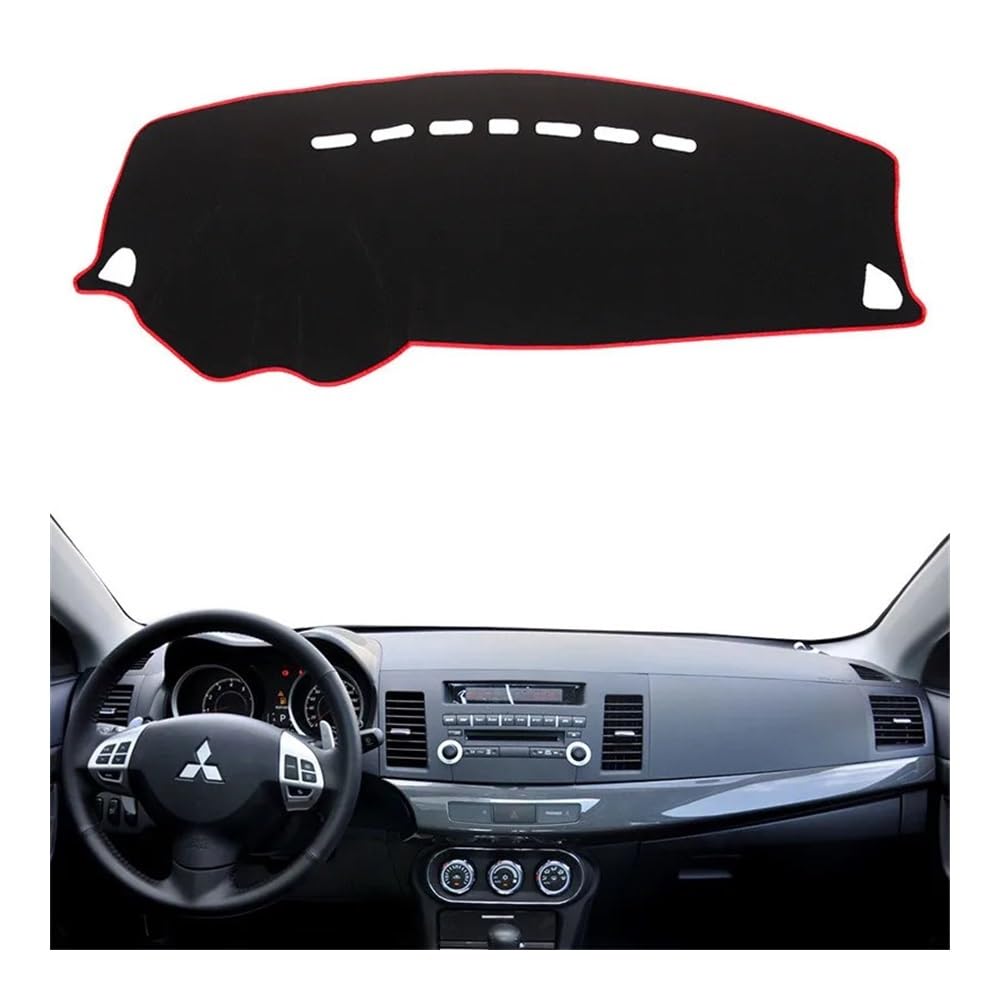 Auto Armaturenbrett Abdeckung Auto Dashboard Abdeckung Matte Teppich Dashmat Sonnenschutzdach Teppich Für Mitsub&ishi Für Lancer EX Ralliart EVO X Galant Fortis 2008-2017(Left Hand Drive,Red Edge) von Fuicotto