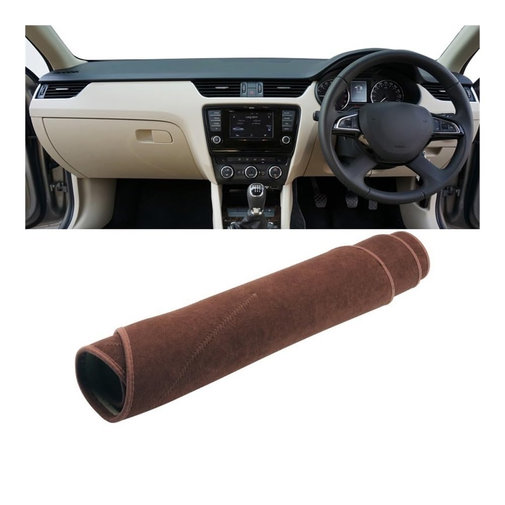 Auto Armaturenbrett Abdeckung Auto Dashboard Abdeckung Sonnenschutz Matten Instrument Panel Fall Teppiche Für Sko&da Für Octavia A7 MK3 5E 2013 2014 2015 2016 2017 2018 2019(RHD Brown) von Fuicotto