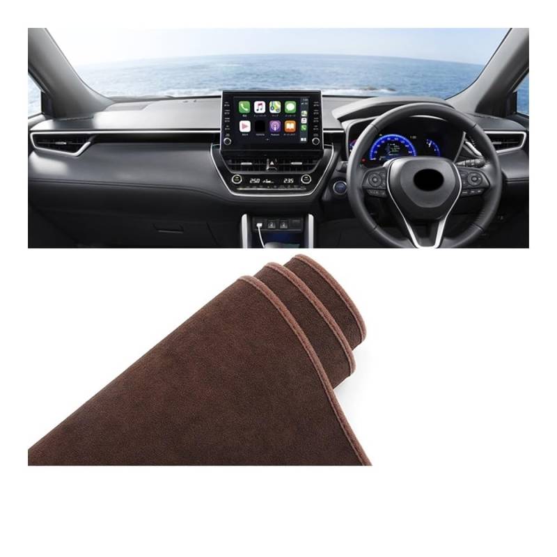 Auto Armaturenbrett Abdeckung Auto Dashboard Abdeckung Sonnenschutz Vermeiden Licht Matte Hybrid Instrument Panel Teppiche Für Toy&ota Für Coro┐lla Kreuz XG10 2021 2022 2023 2024(B Brown RHD) von Fuicotto