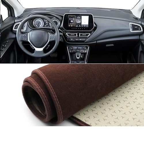 Auto Armaturenbrett Abdeckung Auto Dashboard Abdeckung Sonnenschutz Vermeiden Licht Matte Non-Slip Instrument Panel Teppich Für Suzu&ki Für S-Kreuz Für MK3 2022 2023 2024(B LHD Brown) von Fuicotto