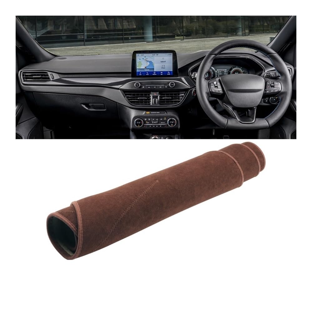 Auto Armaturenbrett Abdeckung Auto Dashboard Abdeckung Sonnenschutz Vermeiden Licht Matte Non-Slip Instrument Teppiche Für For&d Für Focus Für MK4 IV 2018 2019 2020 2021 2022 2023(B Brown RHD) von Fuicotto