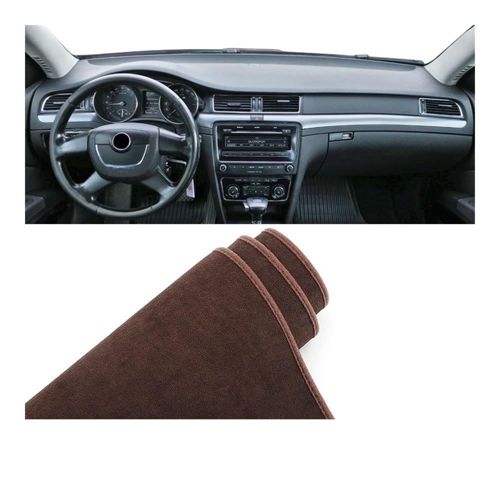 Auto Armaturenbrett Abdeckung Auto Dashboard Abdeckung Vermeiden Licht Matte Instrument Teppiche Für Sko&da Für Superb 2 B6 3T 2009 2010 2011 2012 2013 2014 2015(B LHD Brown) von Fuicotto