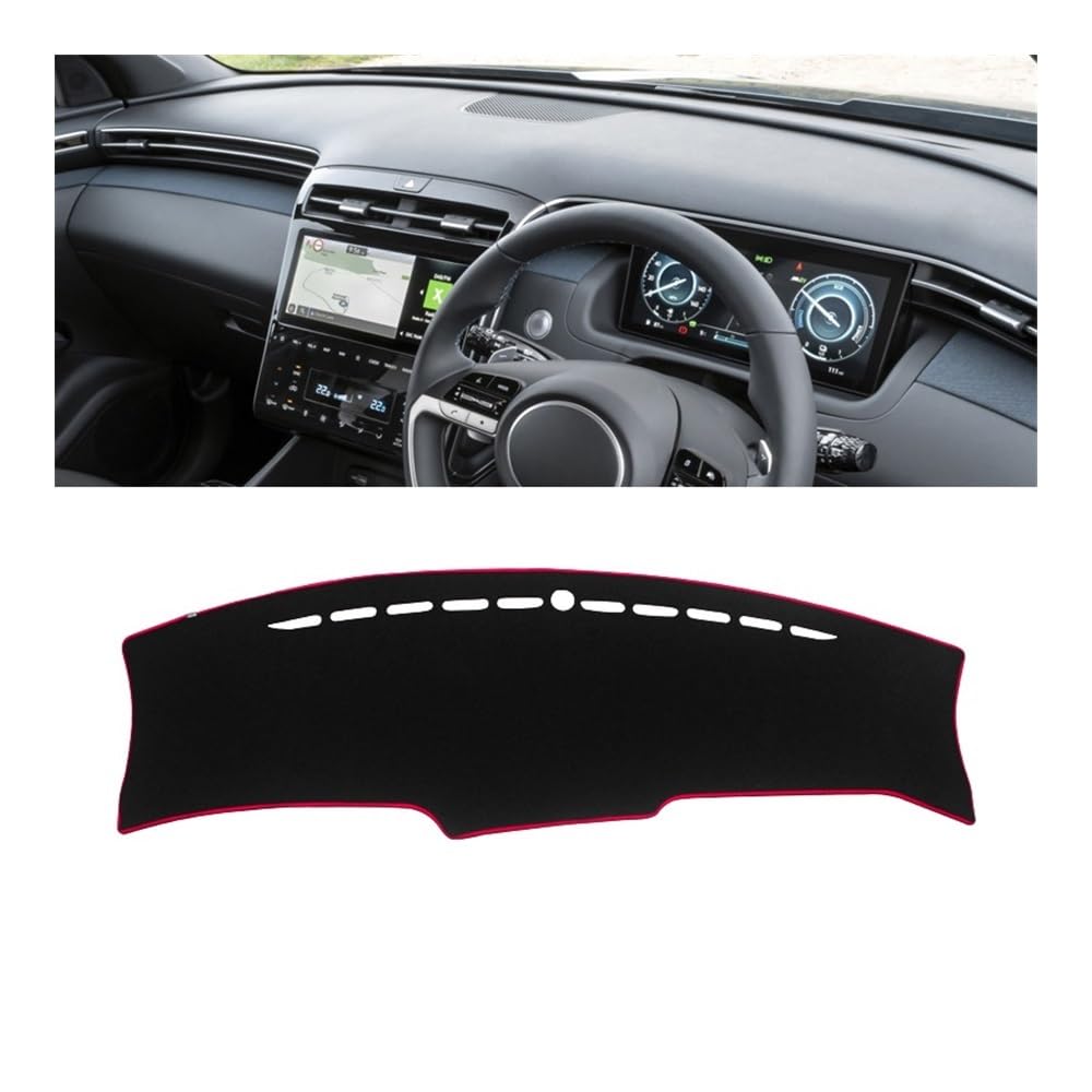 Auto Armaturenbrett Abdeckung Auto Dashboard Abdeckung Vermeiden Licht Matte Non-slip Pad Instrument Panel Teppiche Für Hyun&dai Für Tucson Für NX4 2021 2022 2023 2024(A RHD Red Side) von Fuicotto