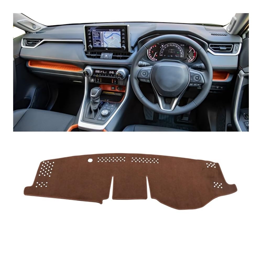 Auto Armaturenbrett Abdeckung Auto Dashboard Abdeckung Vermeiden Licht Pads Sonnenschutz Matten Teppiche Für Toy&ota Für R&AV4 XA50 RAV 4 Hybrid 2019 2020 2021 2022 2023(B RHD Brown) von Fuicotto